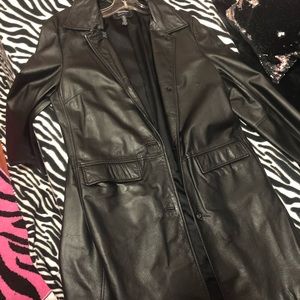 American Eagle Black leather 3/4 length coat, sz L